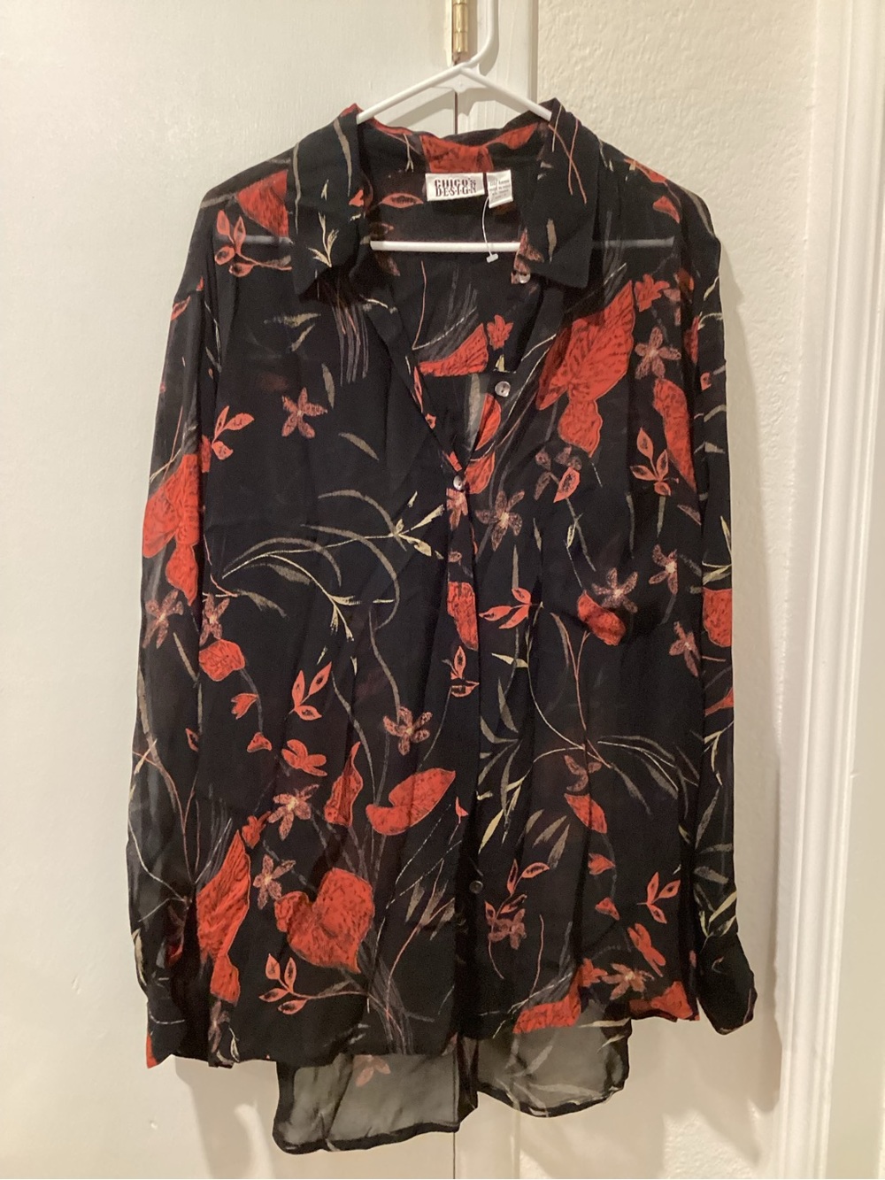 Chico's Black Shirt with Red Floral Print